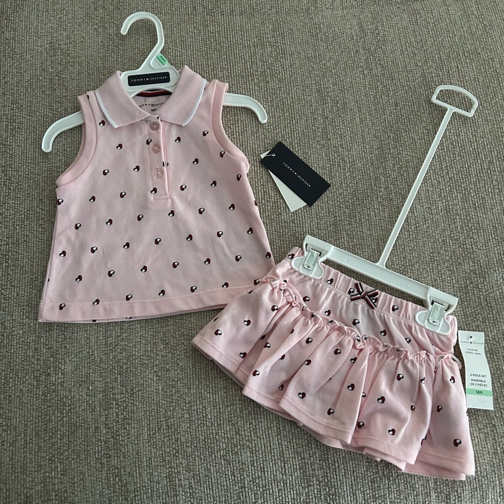 NWT Little Girl’s Tommy Hilfiger Pink 2 piece set (top/skort) size 18 months.